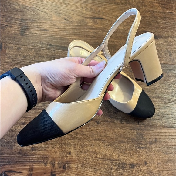 Cap Toe Slingback Color Blocked Kitten Heels - Picture 5 of 5